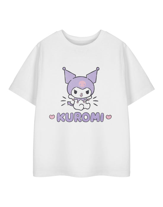 Hello Kitty Kuromi Heart Girls White Short Sleeved T-Shirt