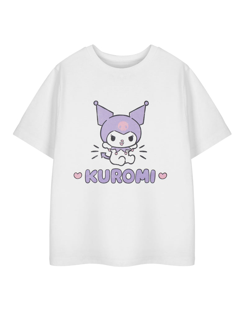 Hello Kitty Kuromi Heart Girls White Short Sleeved T-Shirt