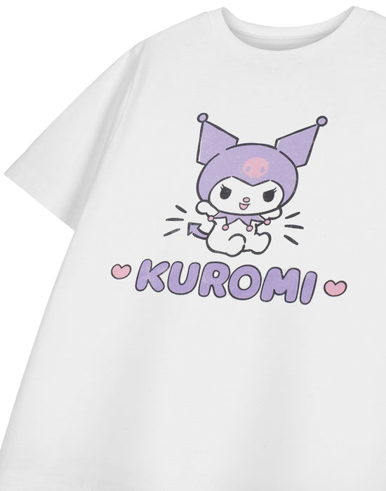 Hello Kitty Kuromi Heart Girls White Short Sleeved T-Shirt