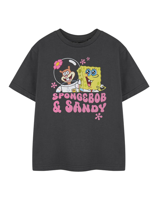 SpongeBob SquarePants SB & Sandy Girls Grey Short Sleeved T-Shirt