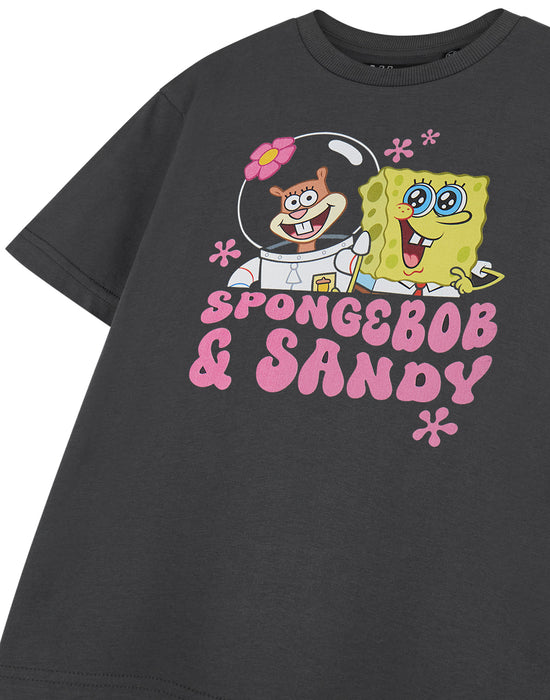 SpongeBob SquarePants SB & Sandy Girls Grey Short Sleeved T-Shirt