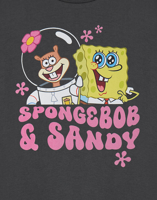 SpongeBob SquarePants SB & Sandy Girls Grey Short Sleeved T-Shirt