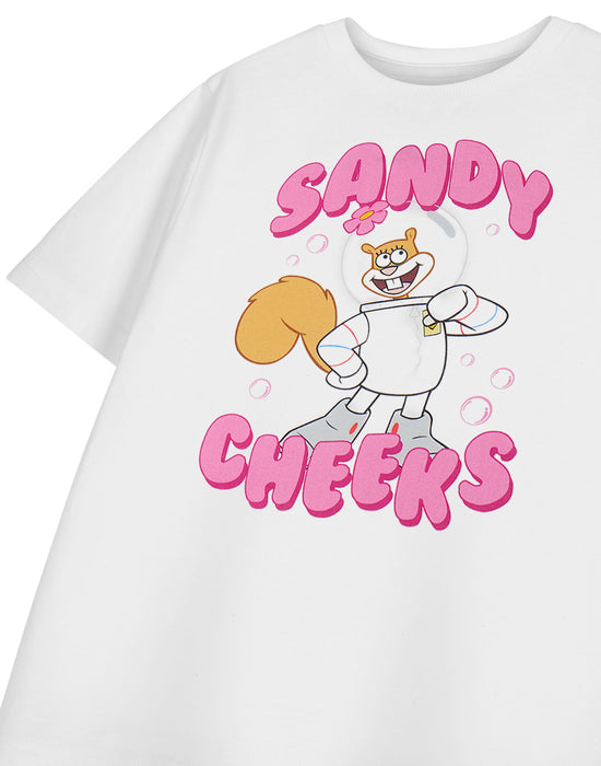 SpongeBob SquarePants Sandy Cheeks Girls White Short Sleeved T-Shirt