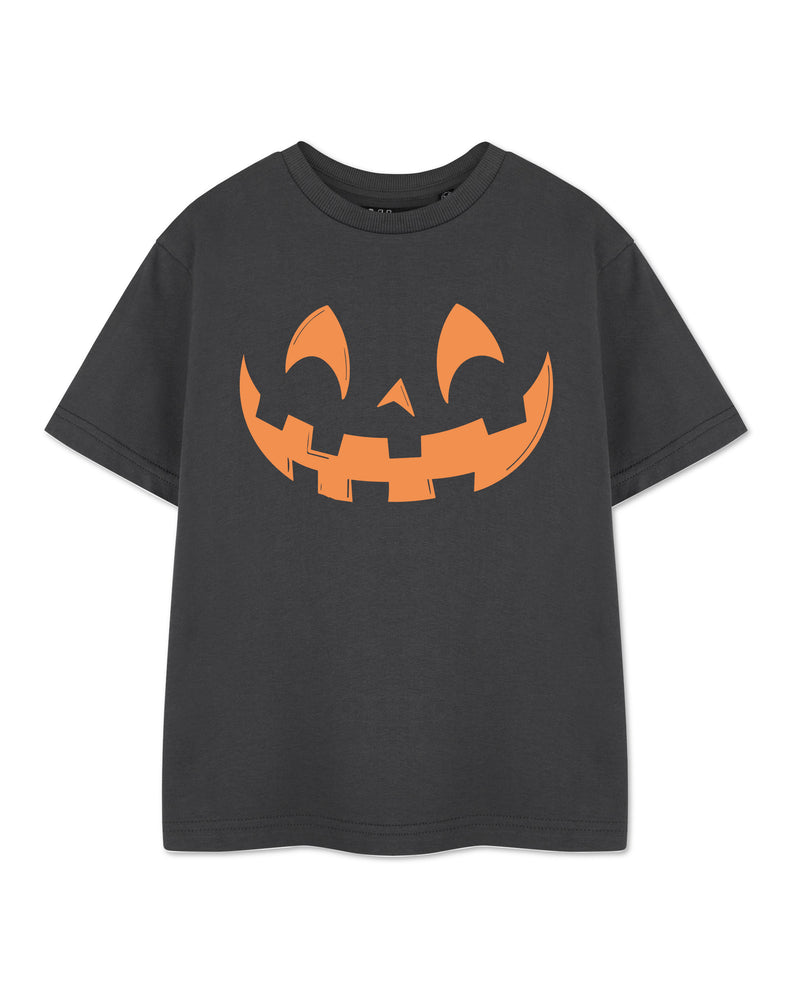 Show Me The Merch Pumpkin Face Unisex Kids Grey Short Sleeved T-Shirt