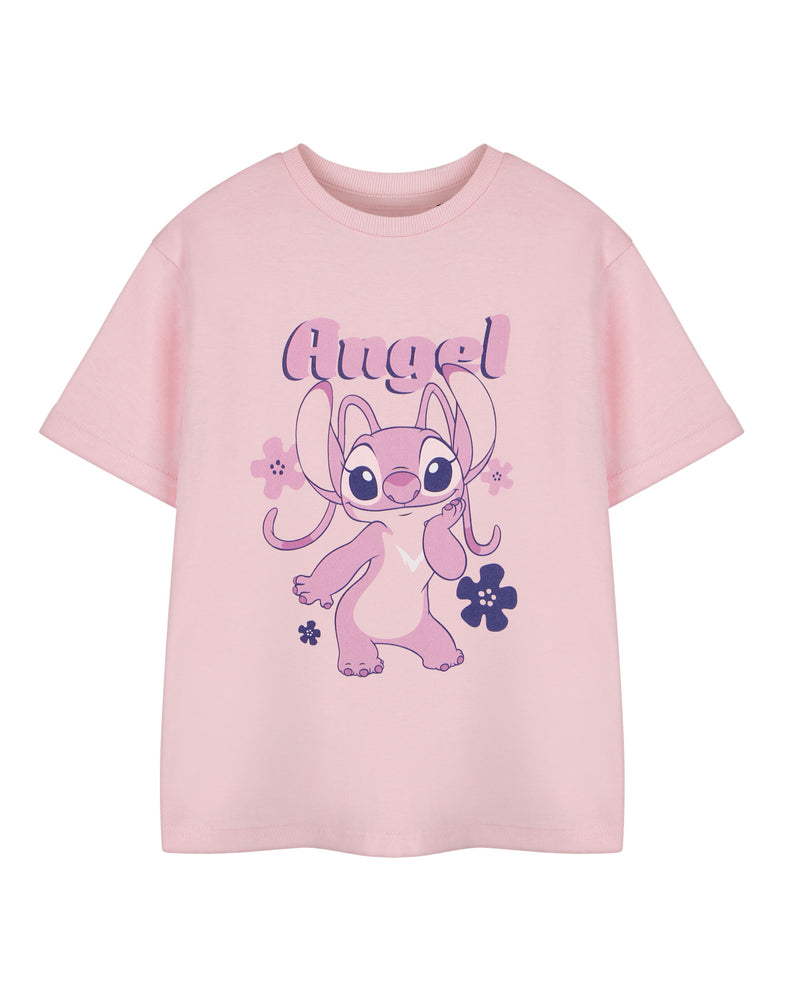 Disney Lilo & Stitch Angel Girls Pink Short Sleeved T-Shirt