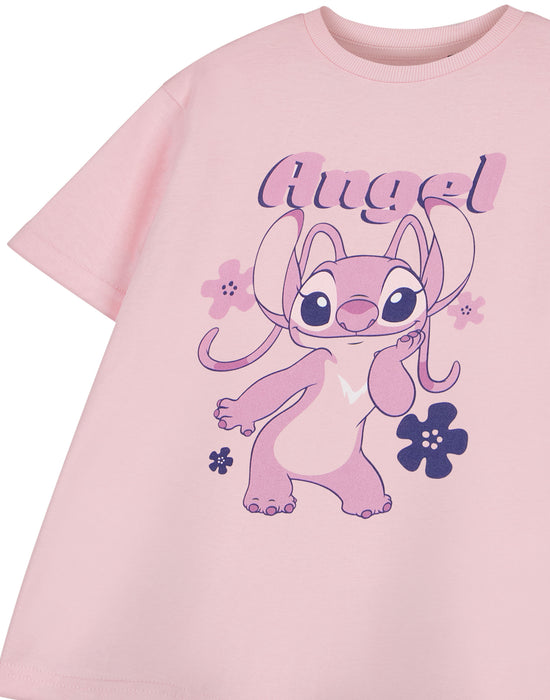 Disney Lilo & Stitch Angel Girls Pink Short Sleeved T-Shirt