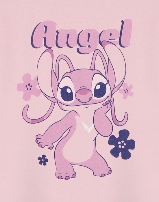 Disney Lilo & Stitch Angel Girls Pink Short Sleeved T-Shirt