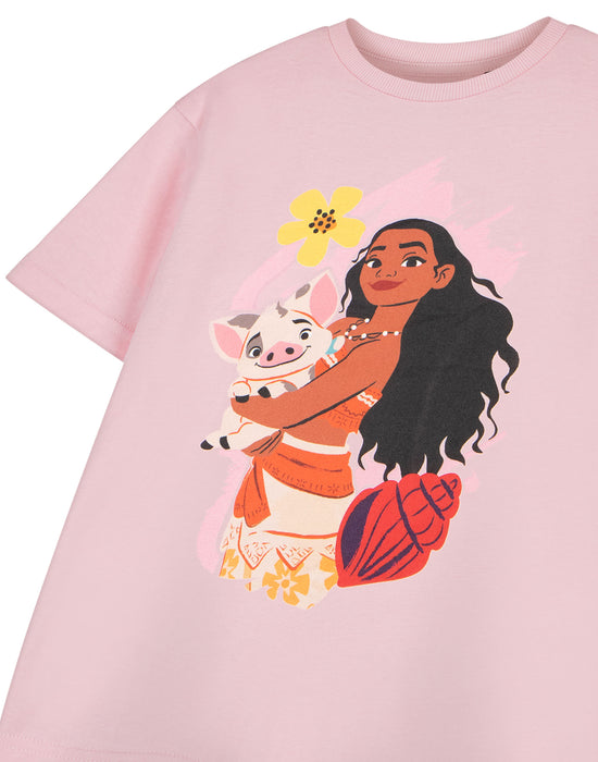 Disney Moana & Pua Girls Pink Short Sleeved T-Shirt
