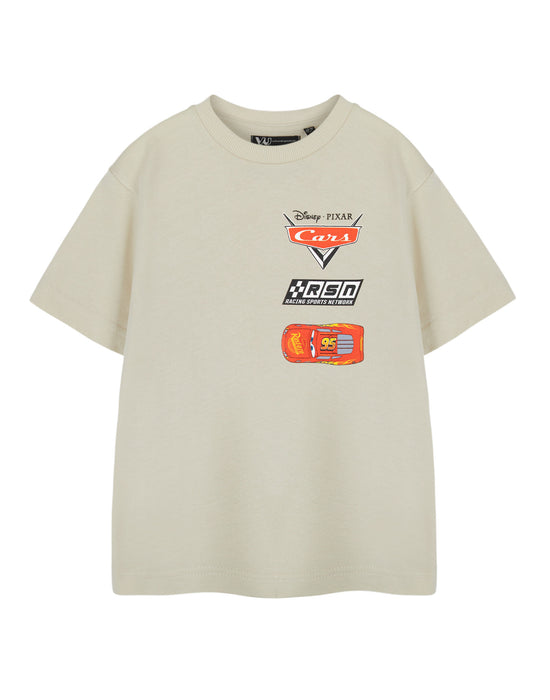 Disney Racing Sports Network Cars Boys Beige Short Sleeved T-Shirt
