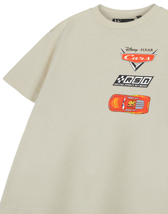 Disney Racing Sports Network Cars Boys Beige Short Sleeved T-Shirt