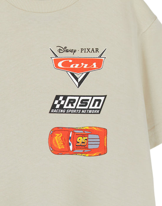 Disney Racing Sports Network Cars Boys Beige Short Sleeved T-Shirt
