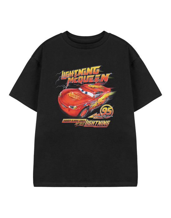 Disney Thunder Always Comes After Lightening Cars Boys Black Short Sleeved T-Shirt