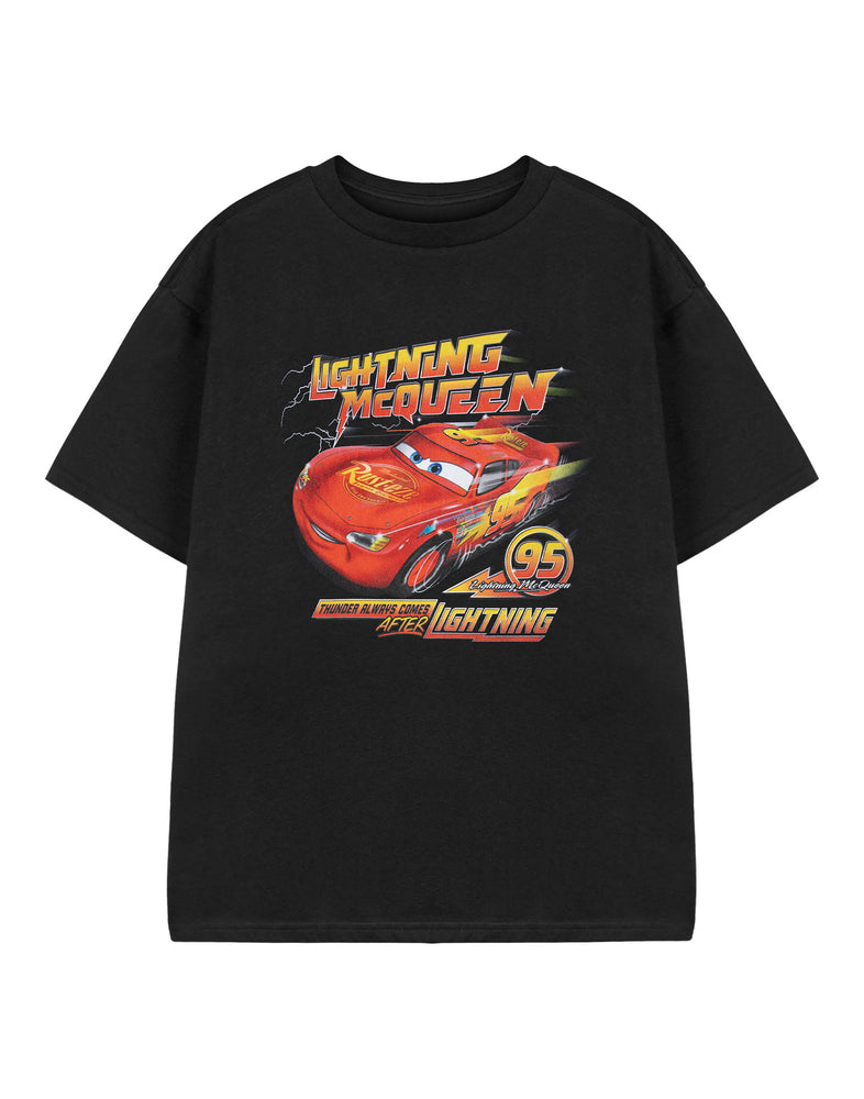 Disney Thunder Always Comes After Lightening Cars Boys Black Short Sleeved T-Shirt