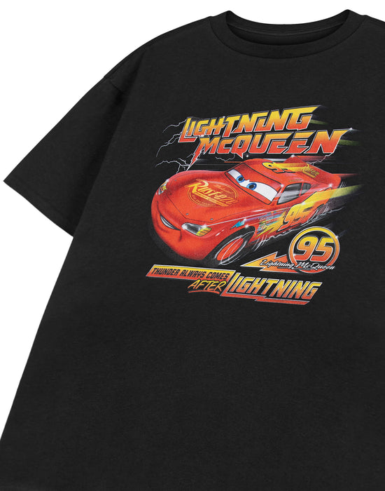 Disney Thunder Always Comes After Lightening Cars Boys Black Short Sleeved T-Shirt
