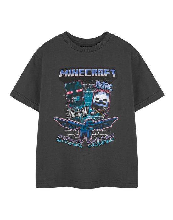 Minecraft Ender Dragon Boys Charcoal Short Sleeved T-Shirt