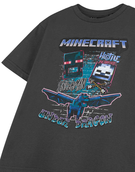Minecraft Ender Dragon Boys Charcoal Short Sleeved T-Shirt
