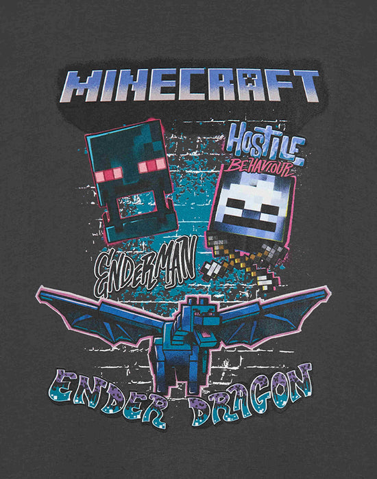 Minecraft Ender Dragon Boys Charcoal Short Sleeved T-Shirt