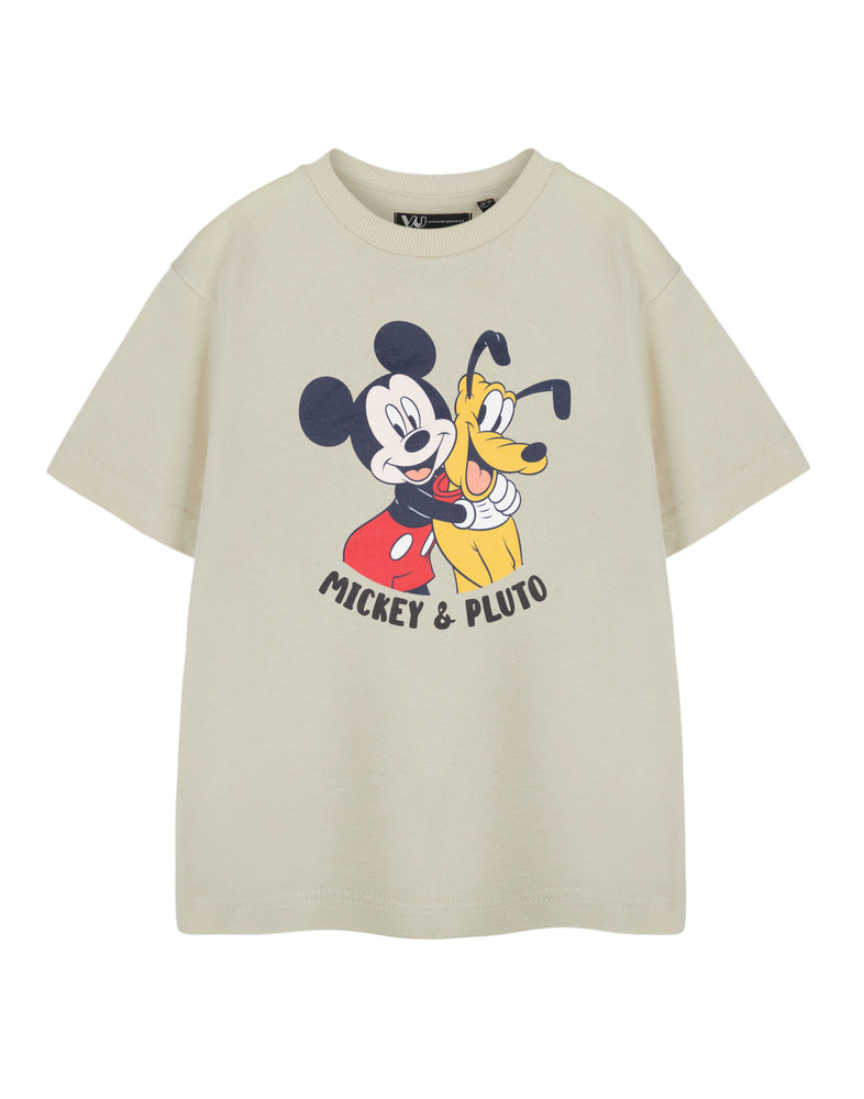 Disney Mickey & Pluto Boys Beige Short Sleeved T-Shirt