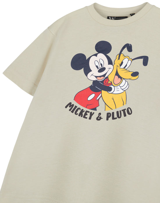 Disney Mickey & Pluto Boys Beige Short Sleeved T-Shirt