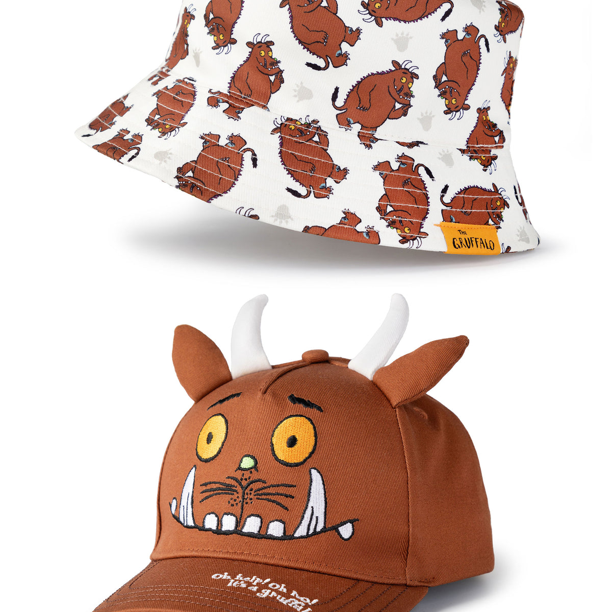 The Gruffalo Kids Brown Reversible Bucket Hat Cap Set — Vanilla