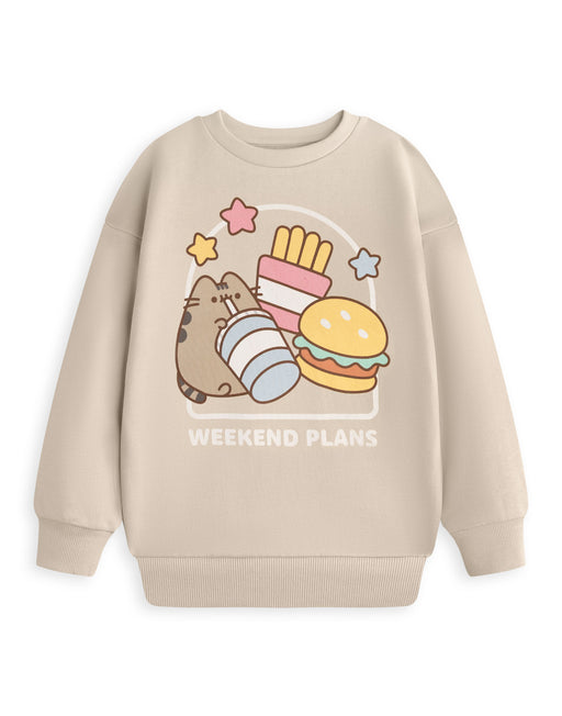 Pusheen Weekend Plans Girls Beige Sweatshirt