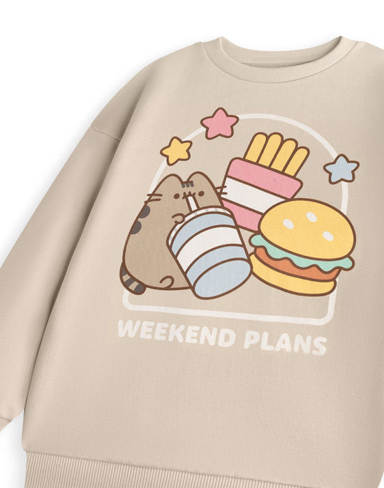 Pusheen Weekend Plans Girls Beige Sweatshirt