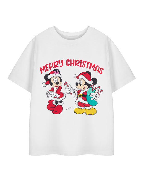 Disney Candy Cane Merry Christmas Girls White Short Sleeved T-Shirt