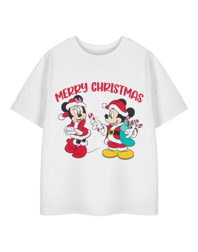 Disney Candy Cane Merry Christmas Girls White Short Sleeved T-Shirt