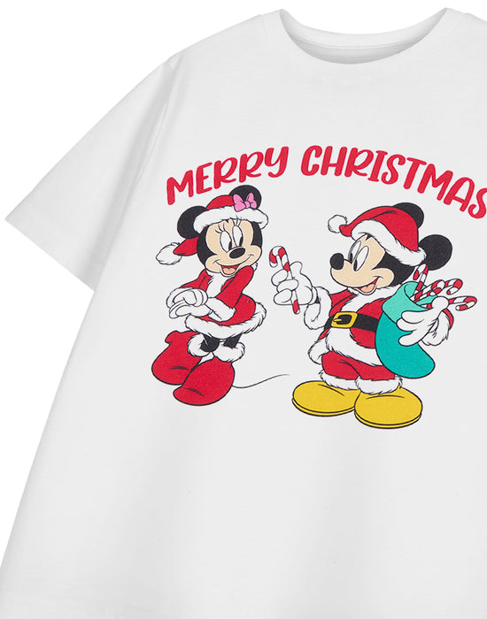 Disney Candy Cane Merry Christmas Girls White Short Sleeved T-Shirt