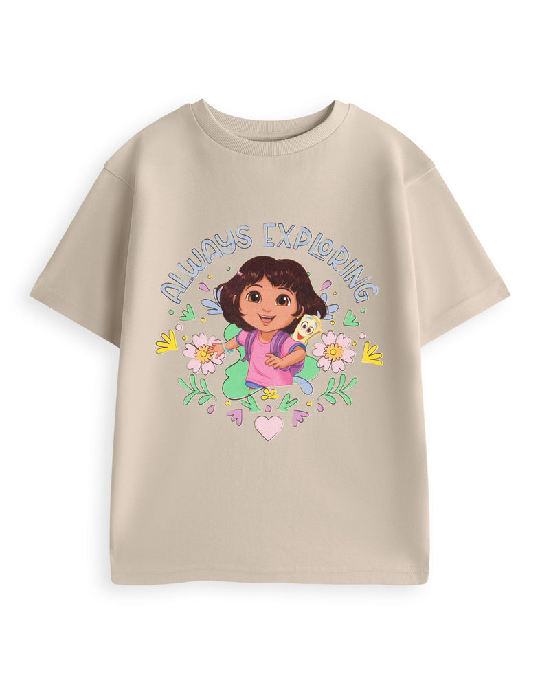 Dora The Explorer Always Exploring Girls Beige Short Sleeved T-Shirt