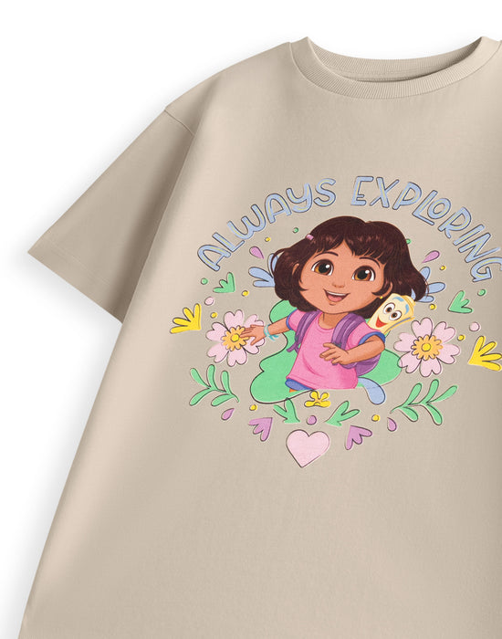 Dora The Explorer Always Exploring Girls Beige Short Sleeved T-Shirt