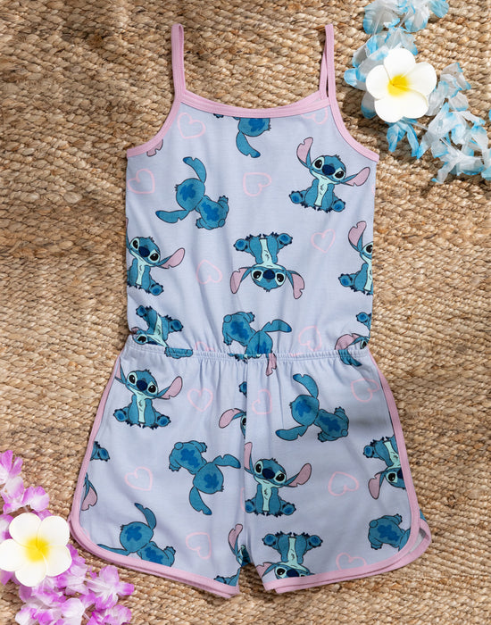 Disney Lilo & Stitch Character AOP Girls Blue Sleeveless Playsuit