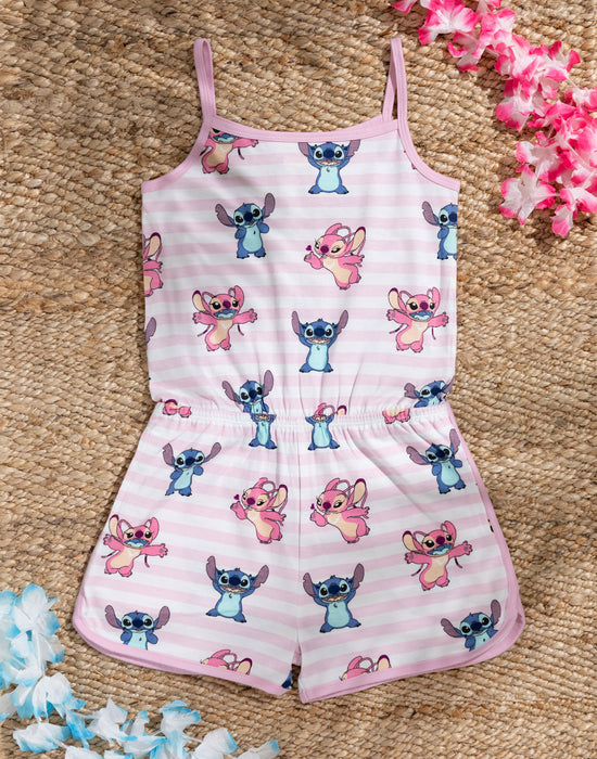 Disney Lilo & Stitch Multi Character AOP Girls Pink Sleeveless Playsuit