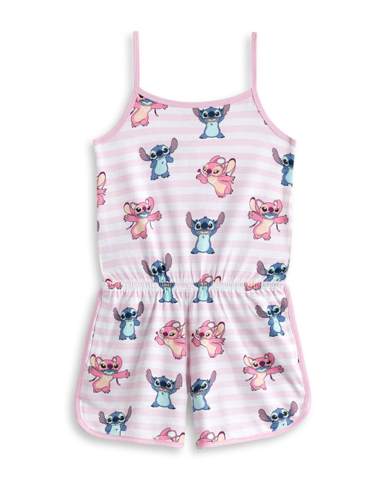 Disney Lilo & Stitch Multi Character AOP Girls Pink Sleeveless Playsuit