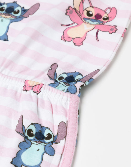 Disney Lilo & Stitch Multi Character AOP Girls Pink Sleeveless Playsuit