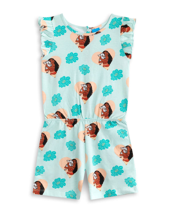 Disney Moana Multi Character AOP Girls Green Sleeveless Playsuit