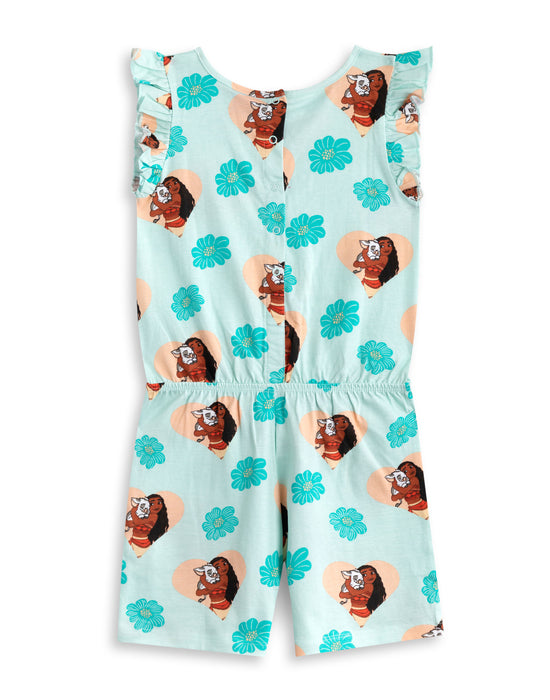 Disney Moana Multi Character AOP Girls Green Sleeveless Playsuit