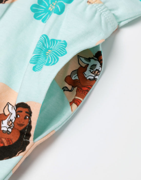 Disney Moana Multi Character AOP Girls Green Sleeveless Playsuit