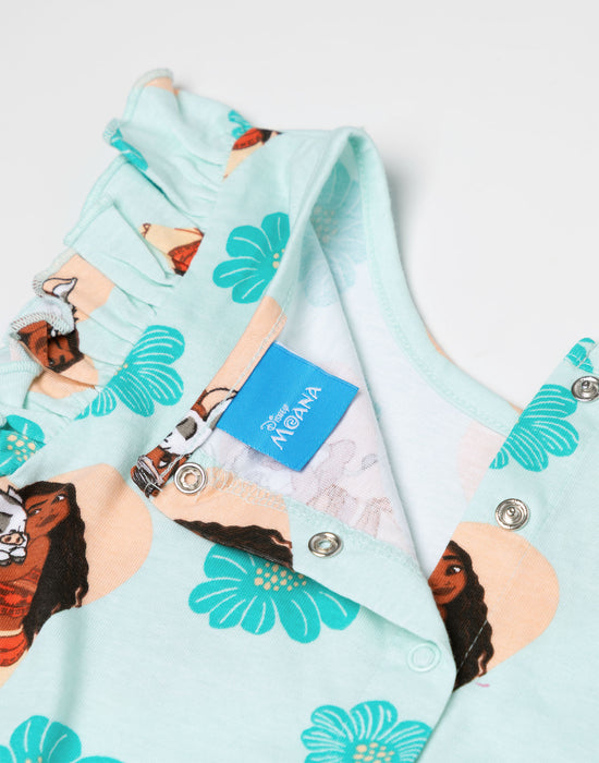 Disney Moana Multi Character AOP Girls Green Sleeveless Playsuit
