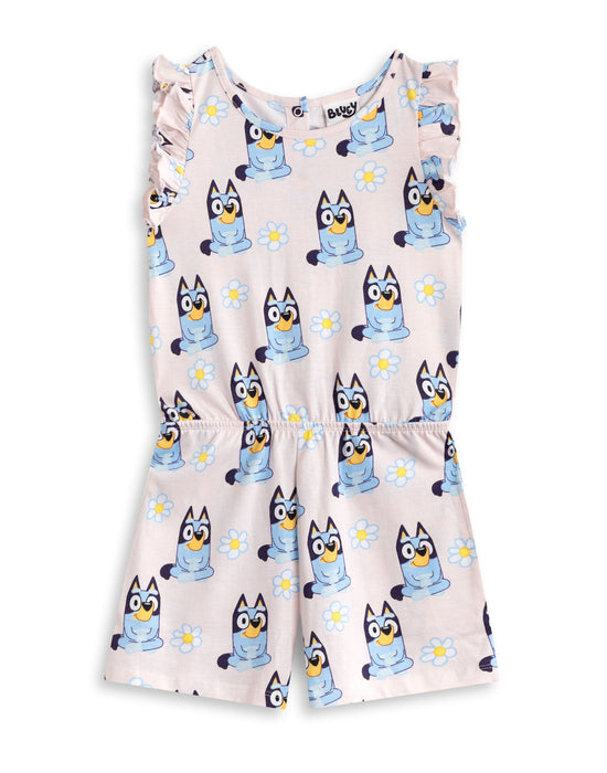 Bluey Character AOP Girls Pink Sleeveless Playsuit