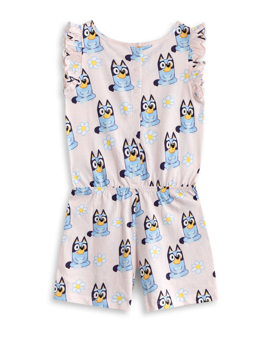 Bluey Character AOP Girls Pink Sleeveless Playsuit