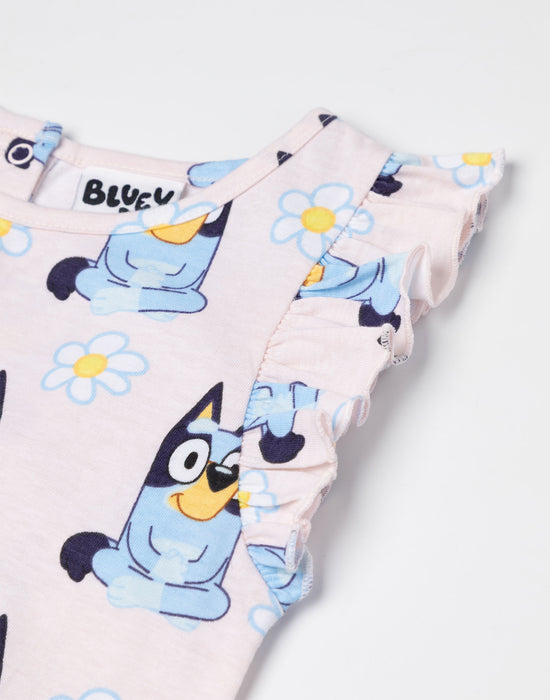 Bluey Character AOP Girls Pink Sleeveless Playsuit