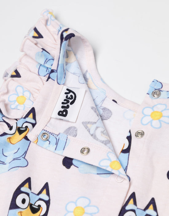 Bluey Character AOP Girls Pink Sleeveless Playsuit