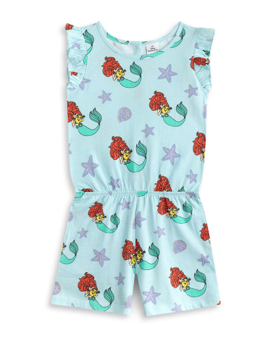 Disney The Little Mermaid Character AOP Girls Blue Sleeveless Playsuit