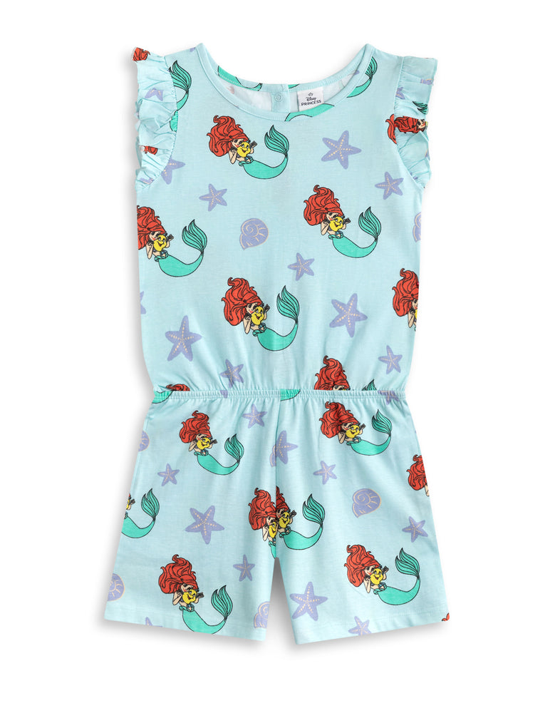 Disney The Little Mermaid Character AOP Girls Blue Sleeveless Playsuit