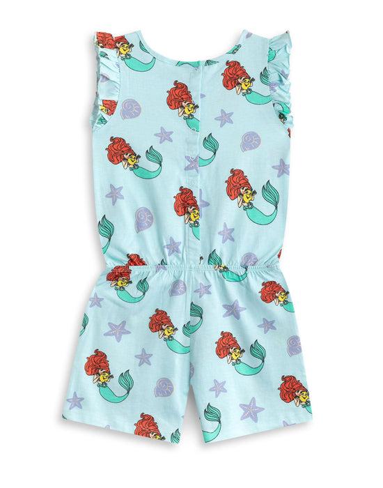 Disney The Little Mermaid Character AOP Girls Blue Sleeveless Playsuit
