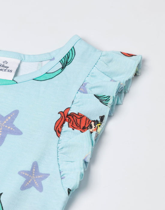 Disney The Little Mermaid Character AOP Girls Blue Sleeveless Playsuit