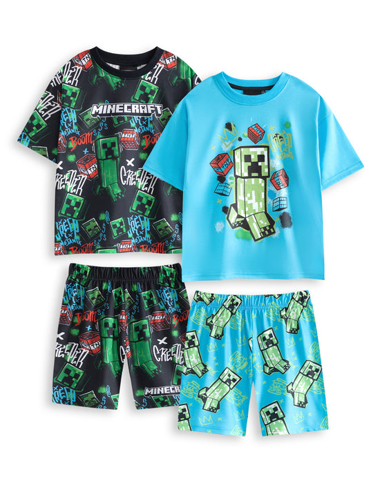 Minecraft Creeper AOP Boys Multicoloured Multi-Pack of 2 Short Sleeve Short Leg Pyjama Set