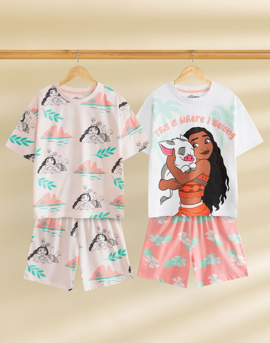 Disney Moana Girls Multi-Pack of 2 Short Sleeve Short Leg Pyjama Set