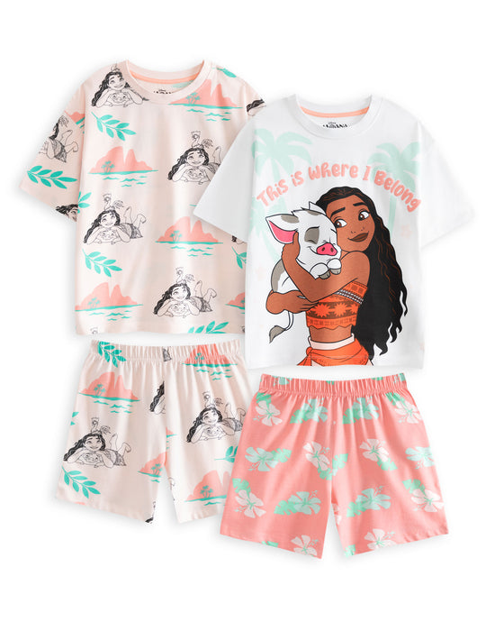 Disney Moana Multi Character Girls Multicoloured Multi-Pack of 2 Short Sleeve Short Leg Pyjama Set